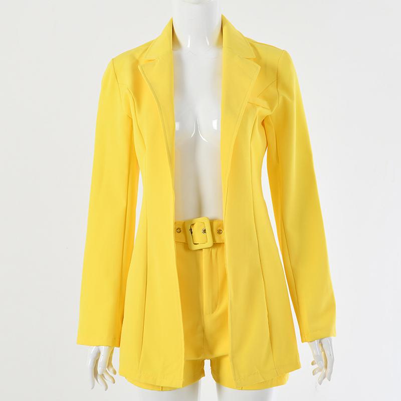 Outfits 2020 Pink Blazer Suit Top Shorts 2 Two Pieces Set with Belt Autumn Winter Women Streetwear Coat Jacket Sets Office GV993