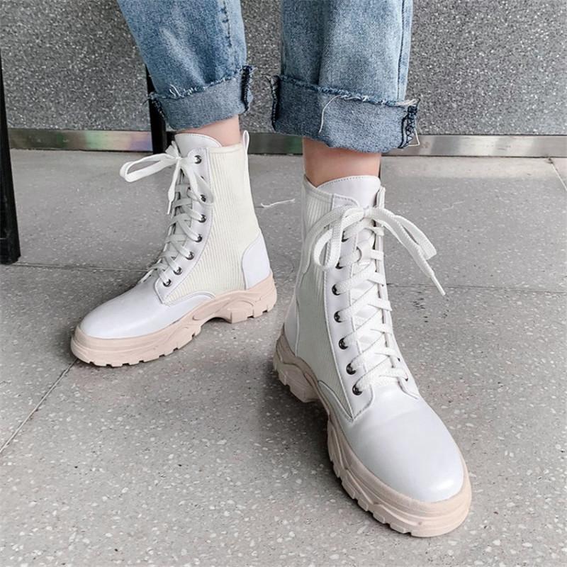 PXELENA Women Boots Black White Plus Size 34-43 Lace Up Patchwork Knitting Combat Motorcycle Boots Winter Shoes
PXELENA Women Boots Black White Plus Size 34-43 Lace Up Patchwork Knitting Combat Motorcycle Boots Winter Shoes