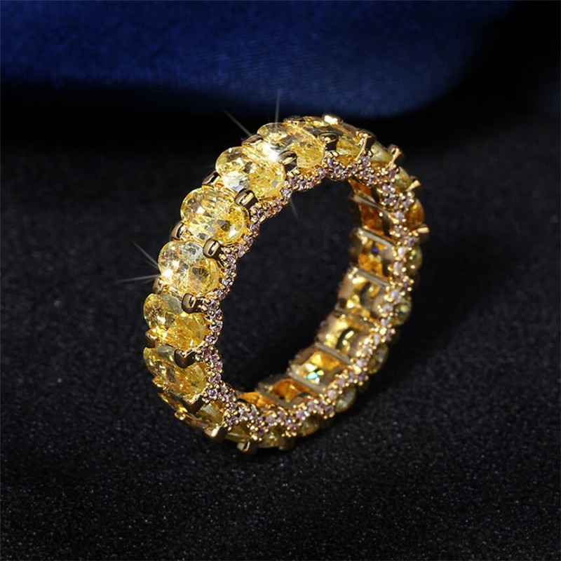 Oval Sterg Sier Shape 5A Cubic Zirconia Yellow CZ Dia Women's Engagement Band Ring 4
