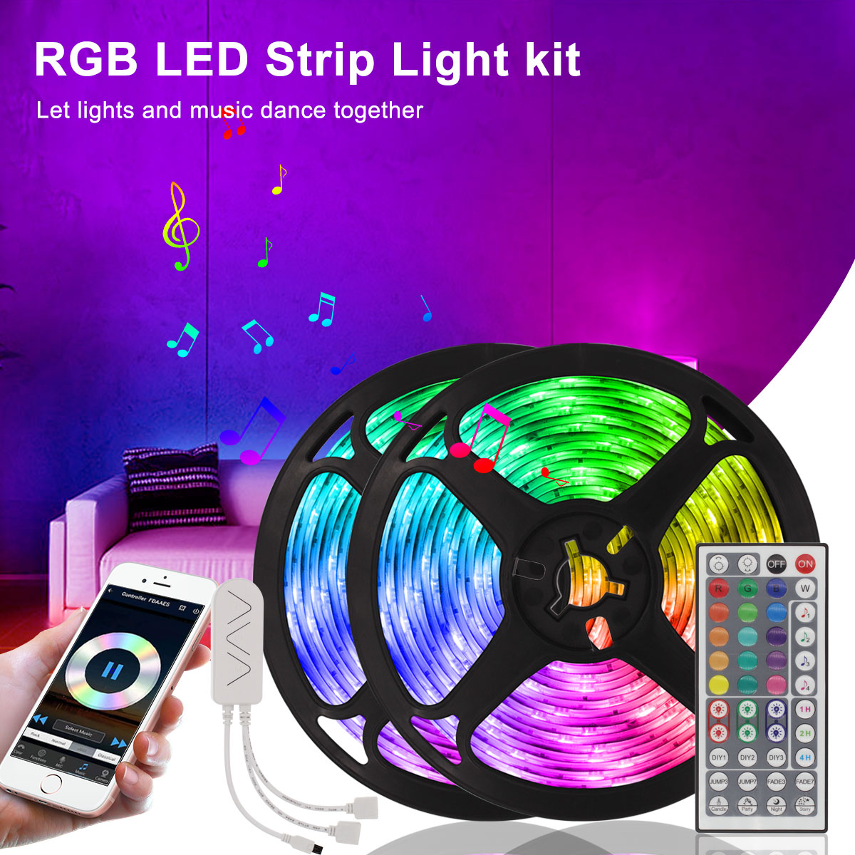 16.4ft 32.8ft 50ft 66ft LED Strip 5m 10m 15m 20m RGB 5050 LEDs Light Strips Smart Lights With WIFT Bluetooth Controller
16.4ft 32.8ft 50ft 66ft LED Strip 5m 10m 15m 20m RGB 5050 LEDs Light Strips Smart Lights With WIFT Bluetooth Controller