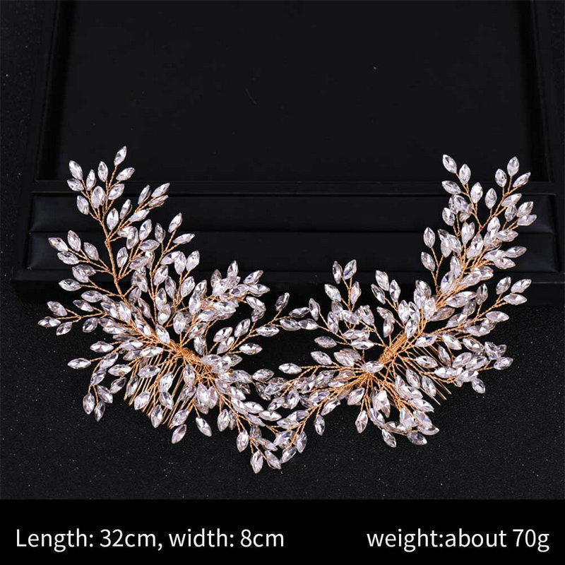 Trendy Crystal Rhinestone Double Hair Comb Hair Accessories Bride Leaf Headband Tiaras Headpiece Wedding Noiva Head Jewelry SL T200522
