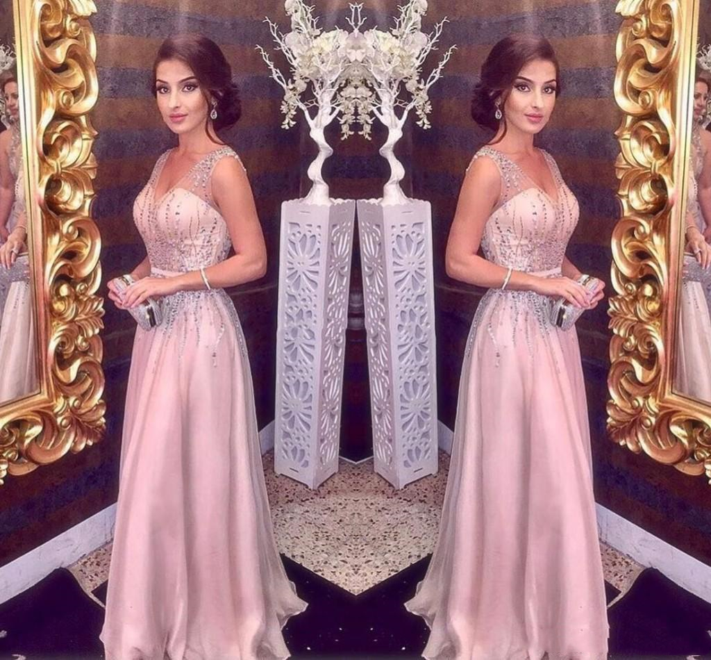 Elegant Blush Pink Evening Dresses Long 2022 A-Line Sexy Straps V Neck Major Beading Prom Party Red Carpet Dress Girls Pageant Gowns