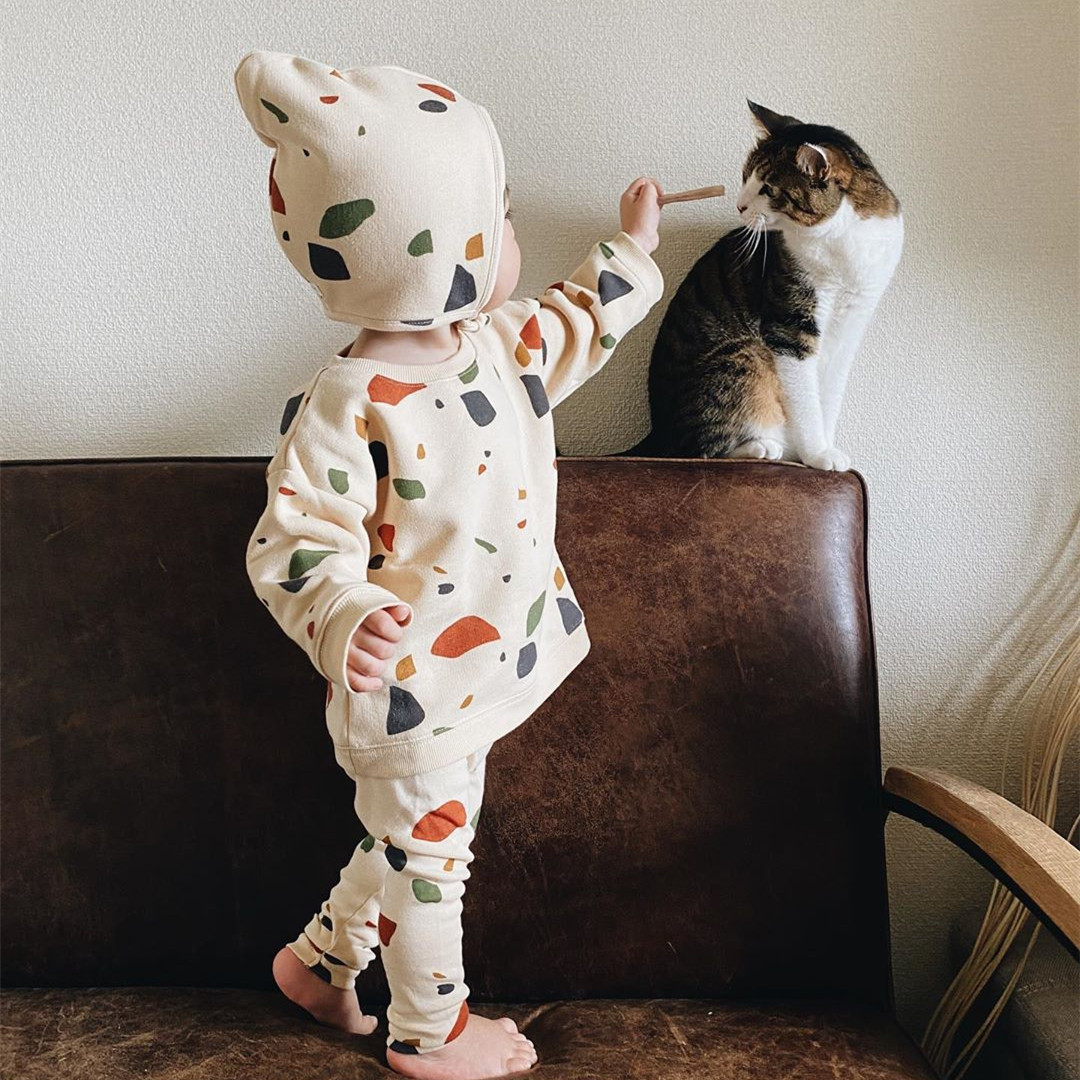 Kids Floral Pattern Sweatshirts Pants Fashion Winter Boys Clothes Sets Baby Girls Organiczoo Brand Design Toddler Girl OutfitsX1019