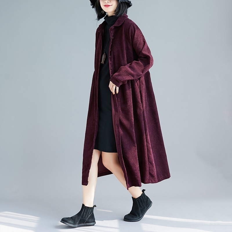 long sleeve plus size corduroy vintage women casual loose autumn winter party elegant shirt dress clothes ladies dresses 201125