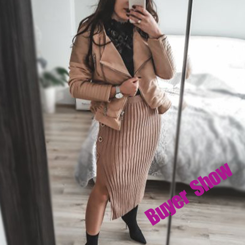 Suede Patchwork PU Leather Women Coat Double Turndown Collar Zipper Female Jackets Autumn Winter Fashion Ladies Coats 201226