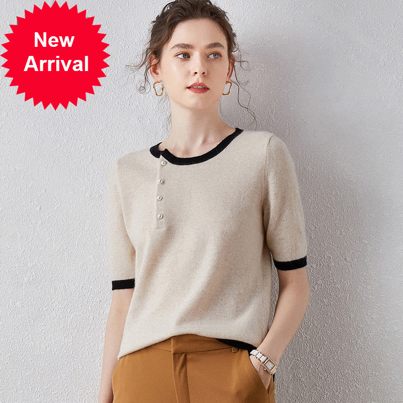 2021 New Real-combining 100% O-neck Short Sleeve Pullover Pearl Mesh Closure Female Cashmere Sweater Ebno, Lt beige hthr.
2021 New Real-combining 100% O-neck Short Sleeve Pullover Pearl Mesh Closure Female Cashmere Sweater Ebno, Lt beige hthr.