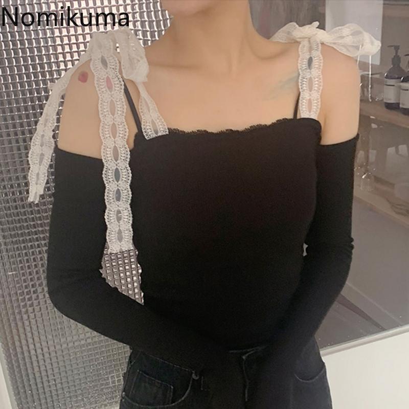 Nomikuma Sexy Slash Neck Lace Bow Tie Women Tops Korean Long Sleeve Strapless Pullovers 2021 Spring New Crop Top Sweater 6D795, Black
Nomikuma Sexy Slash Neck Lace Bow Tie Women Tops Korean Long Sleeve Strapless Pullovers 2021 Spring New Crop Top Sweater 6D795, Black
