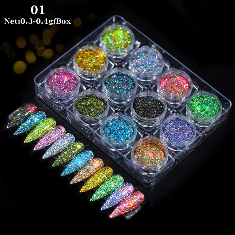 12pcs Nail Glitter Rose Gold Holographics Nail Powder Shiny Sparkles Art Sequins Pigment Flakes Dust 3D Decorations Tips
12pcs Nail Glitter Rose Gold Holographics Nail Powder Shiny Sparkles Art Sequins Pigment Flakes Dust 3D Decorations Tips