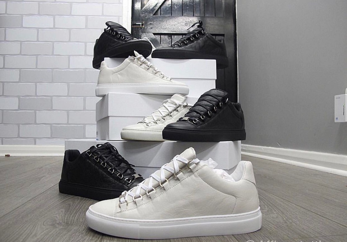 [Original Box] Brand Black Calfskin Arena Sneaker Shoes Men's Genuine Leather L…