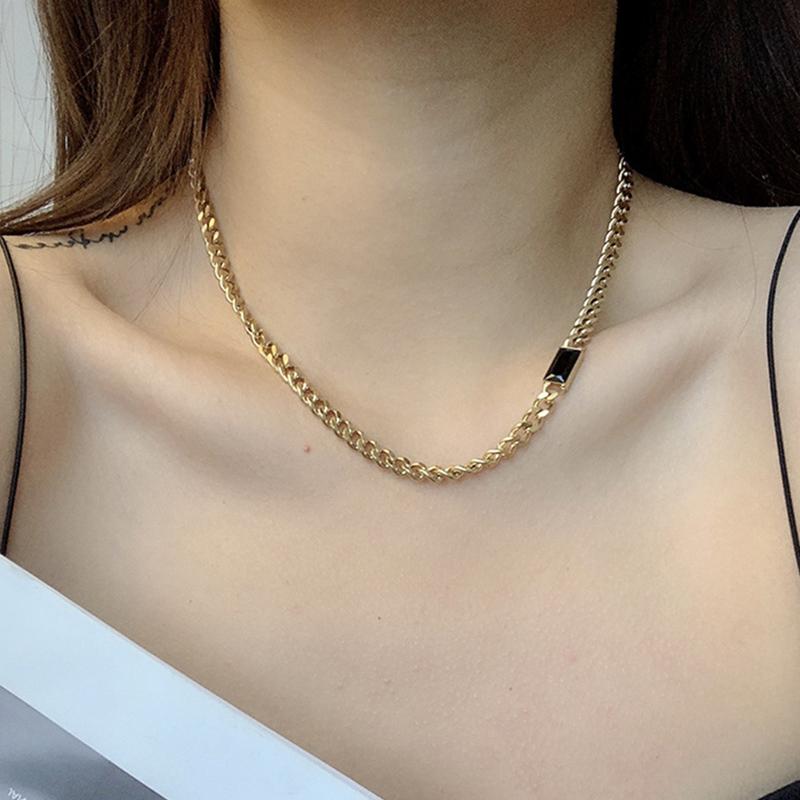 Chokers SRCOI Trendy Titanium Steel Black Zircon Necklace Simple Thick Chain Punk Clavicle Women Temperament Jewelry 2021 
Chokers SRCOI Trendy Titanium Steel Black Zircon Necklace Simple Thick Chain Punk Clavicle Women Temperament Jewelry 2021