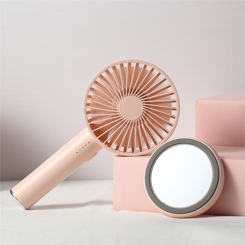 RUINUOKAI 2000mAh Rechargeable Handheld Fan 5 Gears Natural Wind Noiseless USB Mini Fans Outdoors Air Cooling with Mirror Base