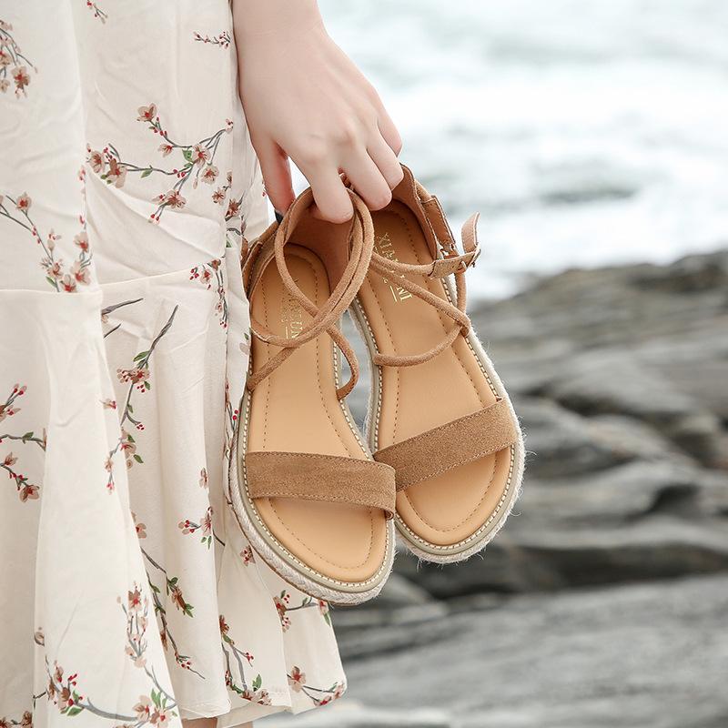 Fashion Summer Shoes Women Faux Suede Sandals Woman Flat Sandals Rope Lace Up Gladiator Non-slip Beach Chaussures Femme1, Black 
Fashion Summer Shoes Women Faux Suede Sandals Woman Flat Sandals Rope Lace Up Gladiator Non-slip Beach Chaussures Femme1, Black