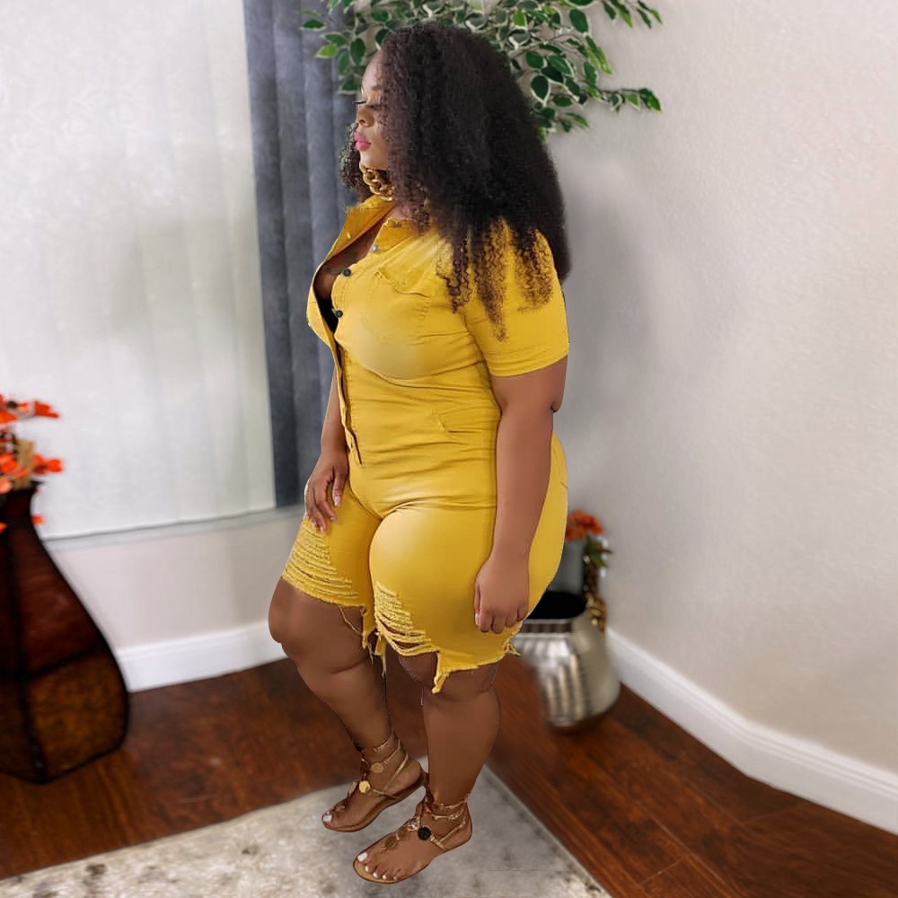 New European and American aunt women's dress slim slimming ripped denim jumpsuit