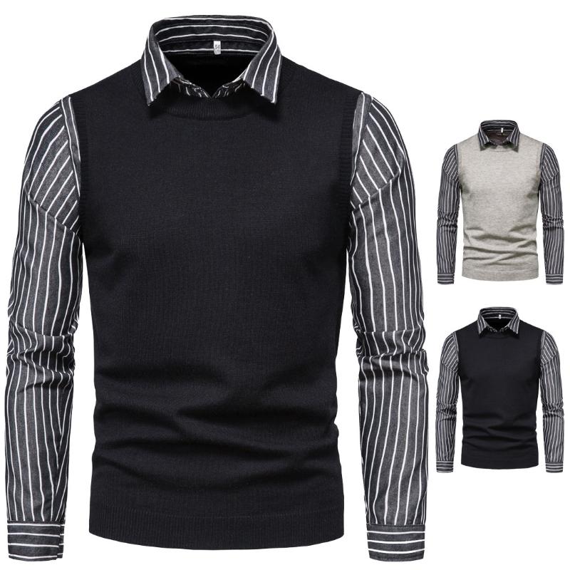 2020 winter new fake two mens pullover sweaters with shirts casual stripted mens sweaters male, Black
2020 winter new fake two mens pullover sweaters with shirts casual stripted mens sweaters male, Black