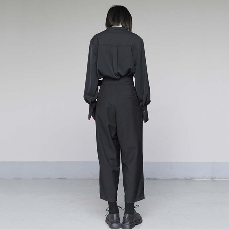 [EAM] High Waist Black Split Joint Pleated Long Wide Leg Trousers New Loose Fit Pants Women Fashion Spring Summer 1U360 201111