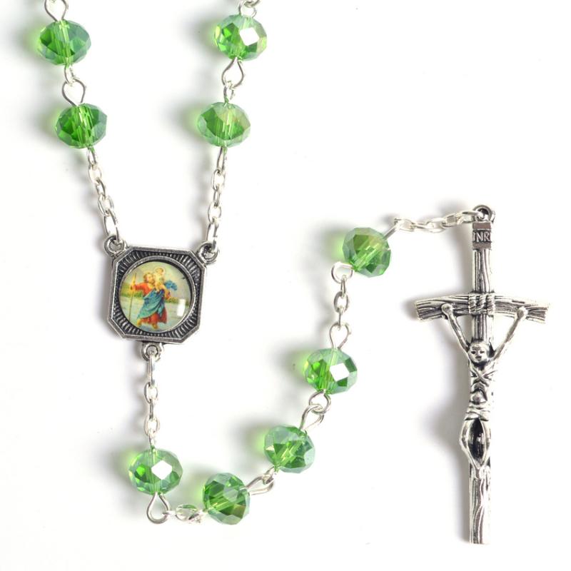 Fashion Round Faceted Transparent Green Crystal Beads Jesus and St Christopher Rosary Necklace
Fashion Round Faceted Transparent Green Crystal Beads Jesus and St Christopher Rosary Necklace