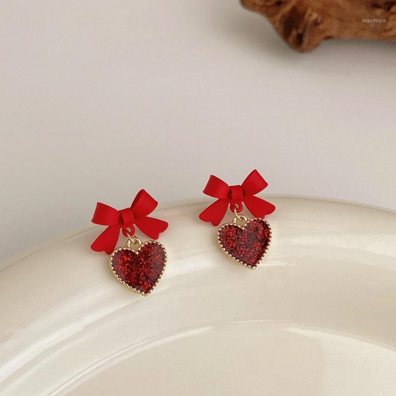 Stud Wholesale Love Heart Earrings Women's Bow Jewelry Gift