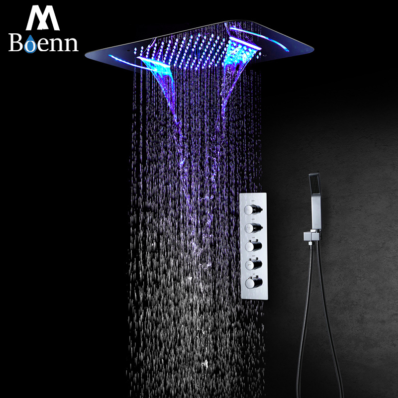 

M Boenn Rain Shower Systems LED Shower Head Bathroom Faucet Thermostatic Valve Bath Mixer Tap Embedded Ceiling Shower Set Chrome LJ201211