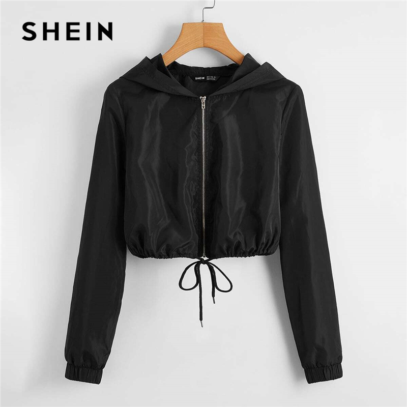 SHEIN Zip Up Drawstring Hem Wind Hooded Crop Jacket Women Autumn Long Sleeve Windbreaker Coat Solid Outwear Casual Jackets 201015, Black;brown
SHEIN Zip Up Drawstring Hem Wind Hooded Crop Jacket Women Autumn Long Sleeve Windbreaker Coat Solid Outwear Casual Jackets 201015, Black;brown