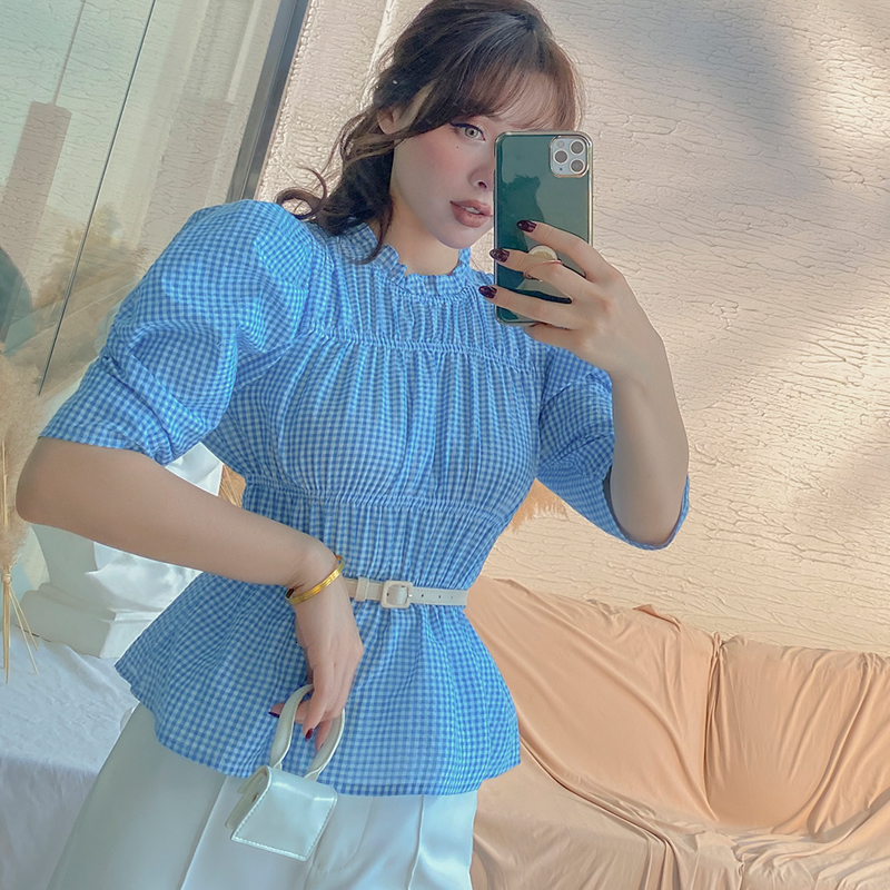 2021 New Vintage Pastoral Girl White-style Plaid Women's Mangoes Tops and Three-bedroom Sweaters Neck-to-neck Strain Blouses B6JH, Sky blue.
2021 New Vintage Pastoral Girl White-style Plaid Women's Mangoes Tops and Three-bedroom Sweaters Neck-to-neck Strain Blouses B6JH, Sky blue.