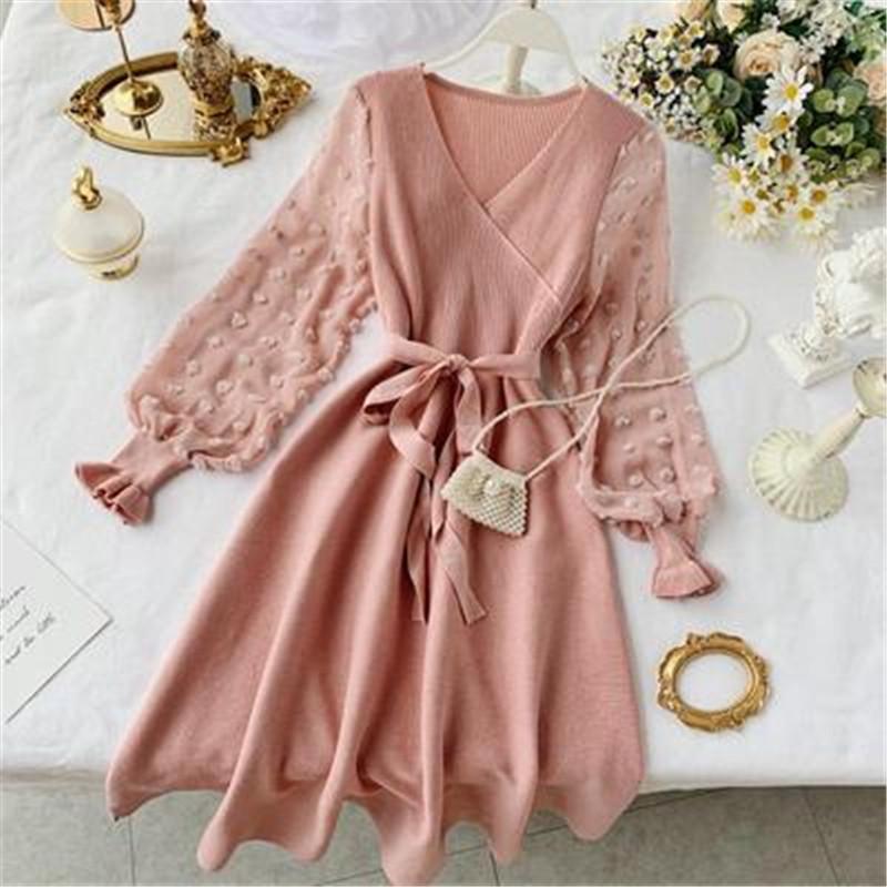 Casual Dresses Korean Women Knitted Pink Party Dress 2022 Fall Winter V Neck Elegant Chiffon Long Sleeve Sashes Ladies PZ2380, Black;gray
Casual Dresses Korean Women Knitted Pink Party Dress 2022 Fall Winter V Neck Elegant Chiffon Long Sleeve Sashes Ladies PZ2380, Black;gray