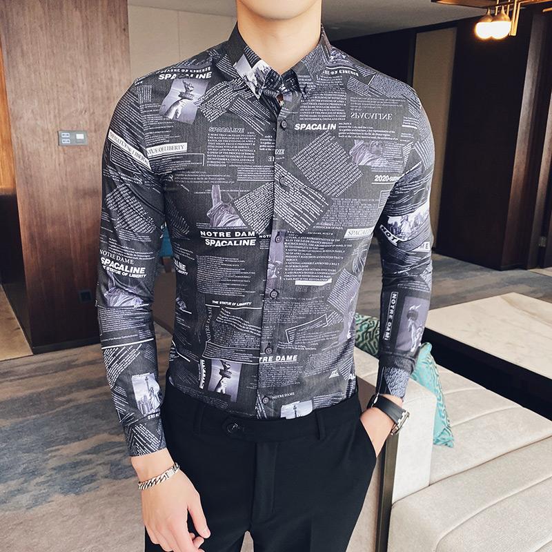2020 Spring Newspaper Printed Slim Long-sleeved Shirt Men Casual Streetwear Social Men Clothes Business Blouse Chemise Homme, Black
2020 Spring Newspaper Printed Slim Long-sleeved Shirt Men Casual Streetwear Social Men Clothes Business Blouse Chemise Homme, Black
