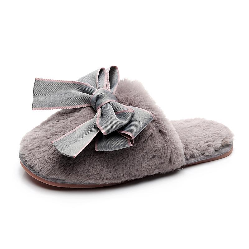 Handmade Women Creepers Flats Loafers Shoes Flip Flops Cozy Fluffy Fur Slippers Ladies, Black