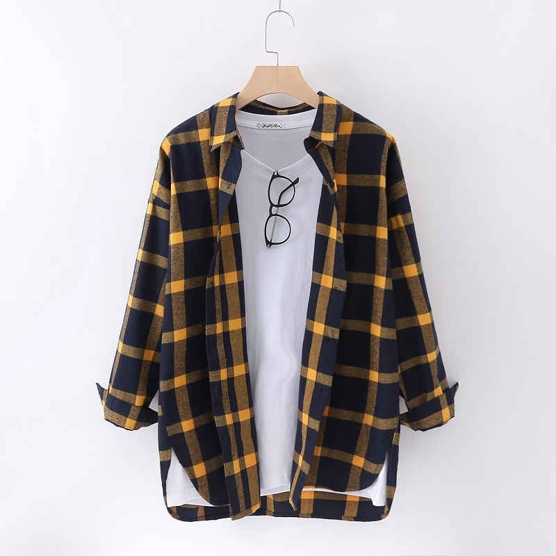 Women Plaid Shirts Japanese style loose Spring Long Sleeve Blouses Flannel Plaid Shirt Casual Female Plus Size Blouse Tops Shir T200321