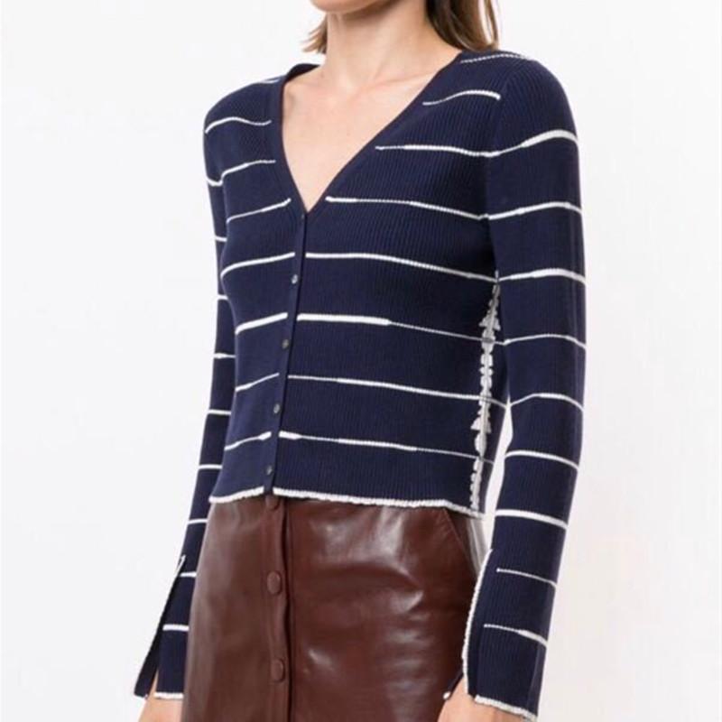Stripes V-neck Slim Women Knitted Sweater Cardigan Single-breasted lady Short Knitwear Top Long Split Sleeves Clothes, A blue
Stripes V-neck Slim Women Knitted Sweater Cardigan Single-breasted lady Short Knitwear Top Long Split Sleeves Clothes, A blue