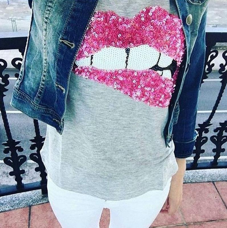Wholesale- Hot New Fashion T-shirts for women summer short sleeve sequin red lips tshirt ladies fitness harajuku t shirt women top tees1, Black
Wholesale- Hot New Fashion T-shirts for women summer short sleeve sequin red lips tshirt ladies fitness harajuku t shirt women top tees1, Black