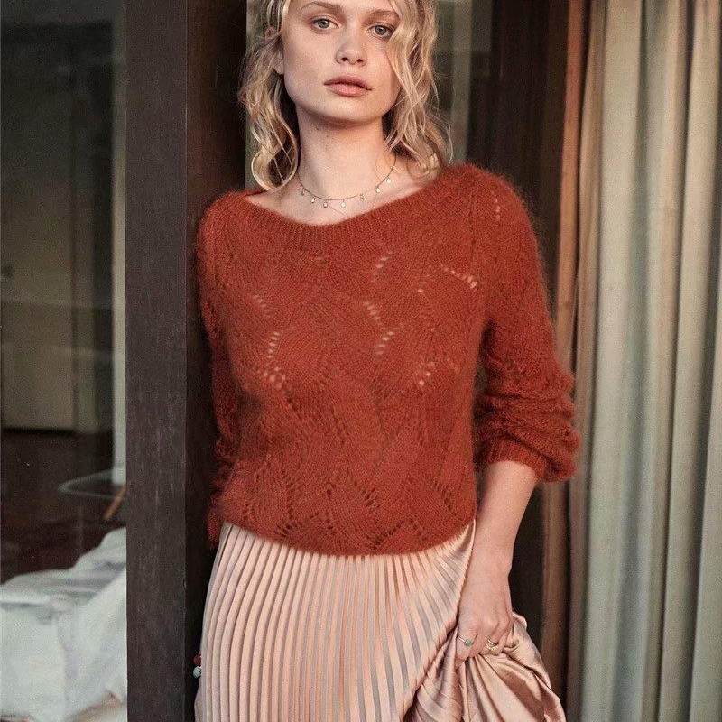 KHALEE YOSE White Chic Mohair Pullover Sweater Autumn Long Sleeve Hollow Out Sweater O-neck Casual Pullovers Women Jumper 201221