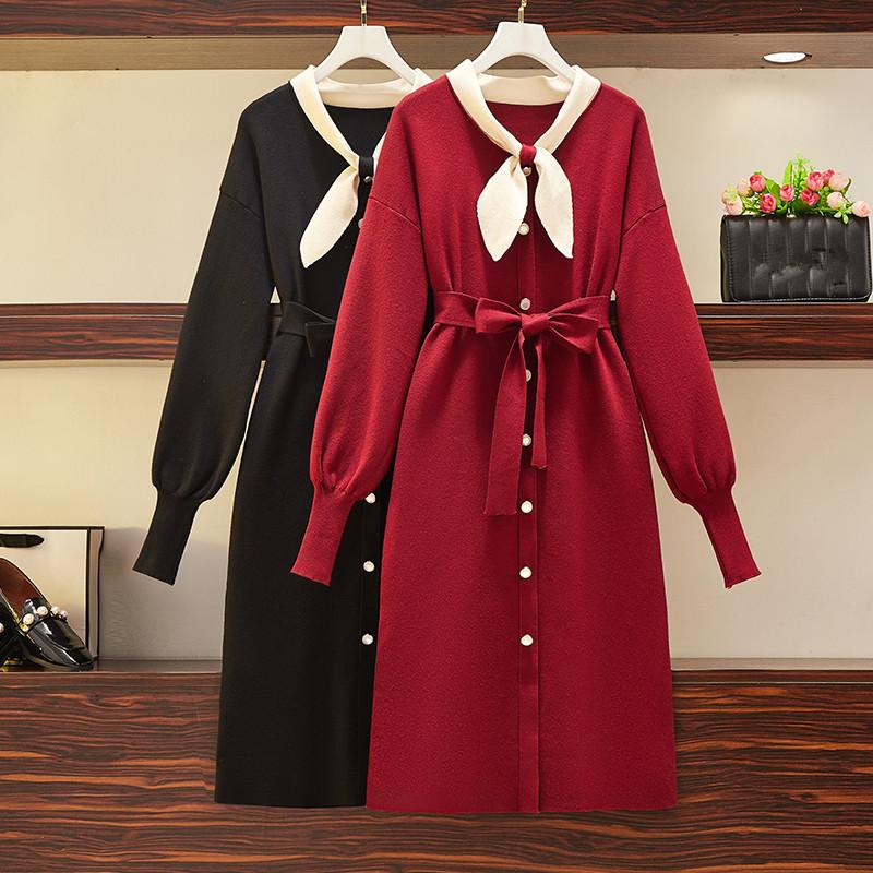 JSXDHK New Elegant Ladies Sweater Dress Plus Size Winter Bow Single Breasted Knitted Lantern Sleeve Belt Midi Dresses For Women, Black
JSXDHK New Elegant Ladies Sweater Dress Plus Size Winter Bow Single Breasted Knitted Lantern Sleeve Belt Midi Dresses For Women, Black