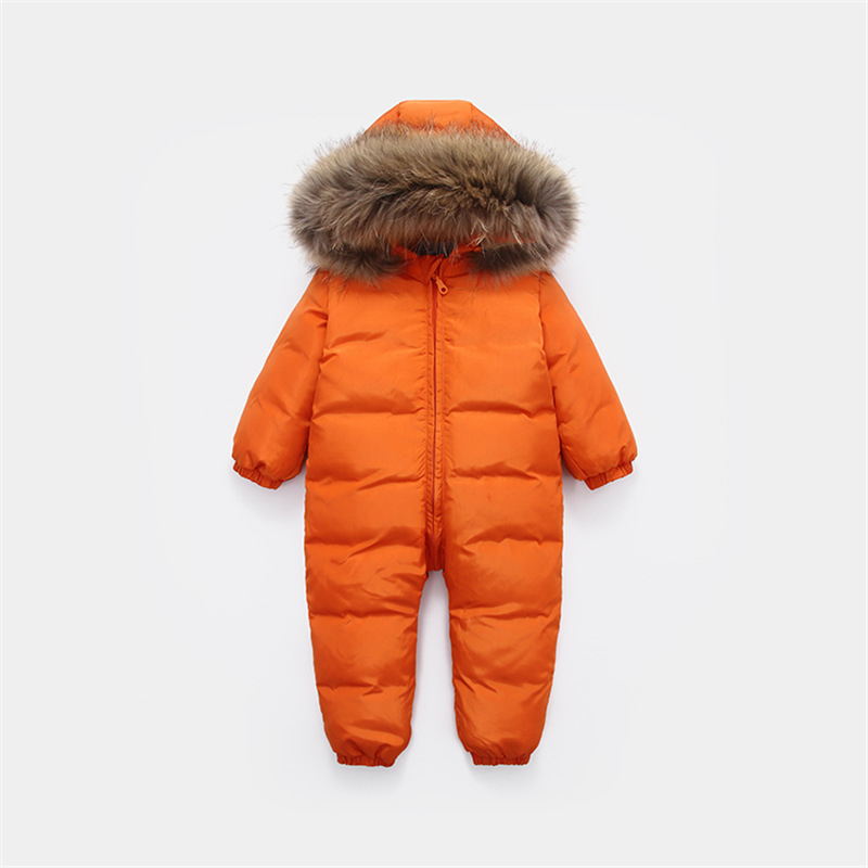 Russian Winter Infant Warm White Duck Down Rompers Children Outdoor Ski Sets new born Baby girl clothes Fur Hooded Jumpsuits -30 201028