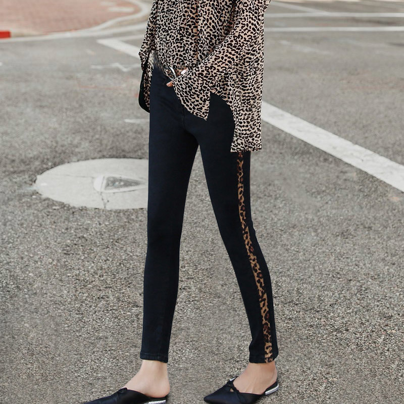 Woman Mid Waist Push Up Leopard Print Jeans With Belt Denim Skinny Jeans With Stripes Femme Women Pants Women's Trousers 201030