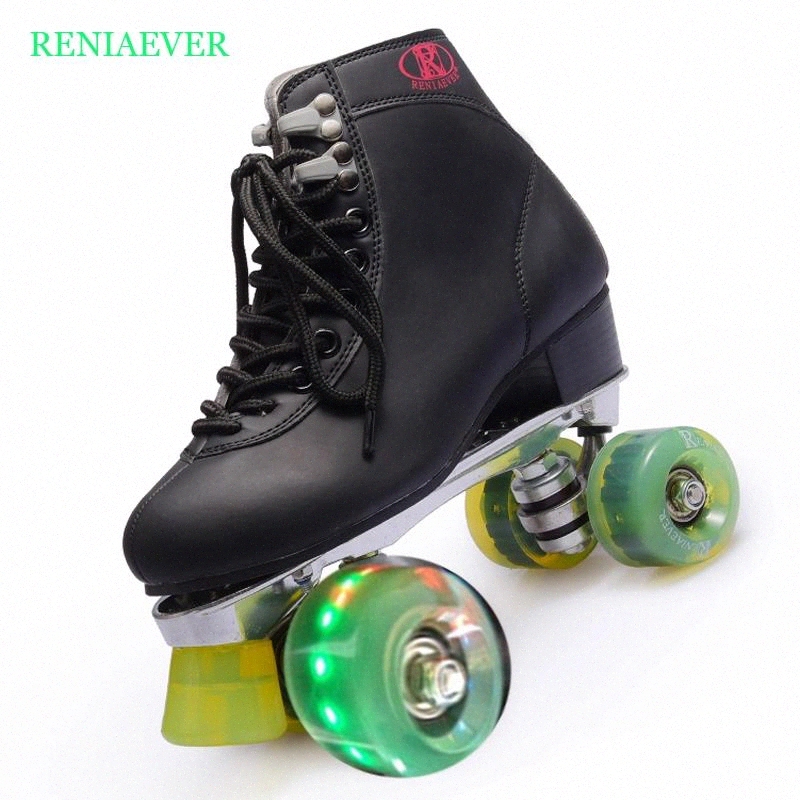 Roller Skates 4 Wheels Double Line Skating Shoes Aluminum Alloy metal chassis black shoes green flash LED wheels #8l6q
Roller Skates 4 Wheels Double Line Skating Shoes Aluminum Alloy metal chassis black shoes green flash LED wheels #8l6q