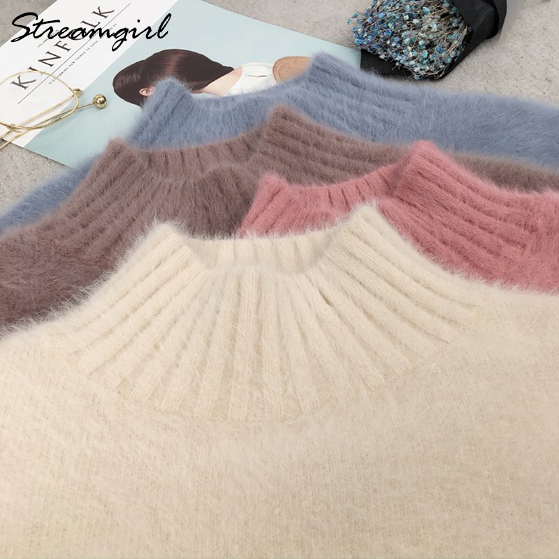 Winter Fluffy Sweater Women Jumper Loose Thick White Turtleneck Pull Femme Sweaters For Women Winter Knitted Sweater Woman 201224