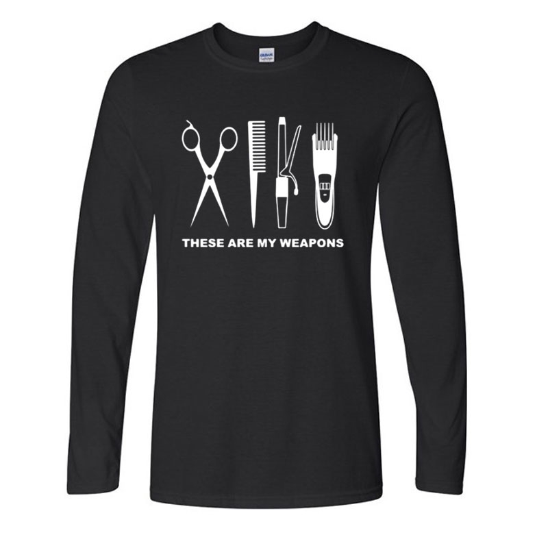 New Autumn and winter Fashion Hairdresser T Shirt Men Long Sleeve Cotton Barber Weapons T-shirt Tops scissors Tshirt MoreSize 201203