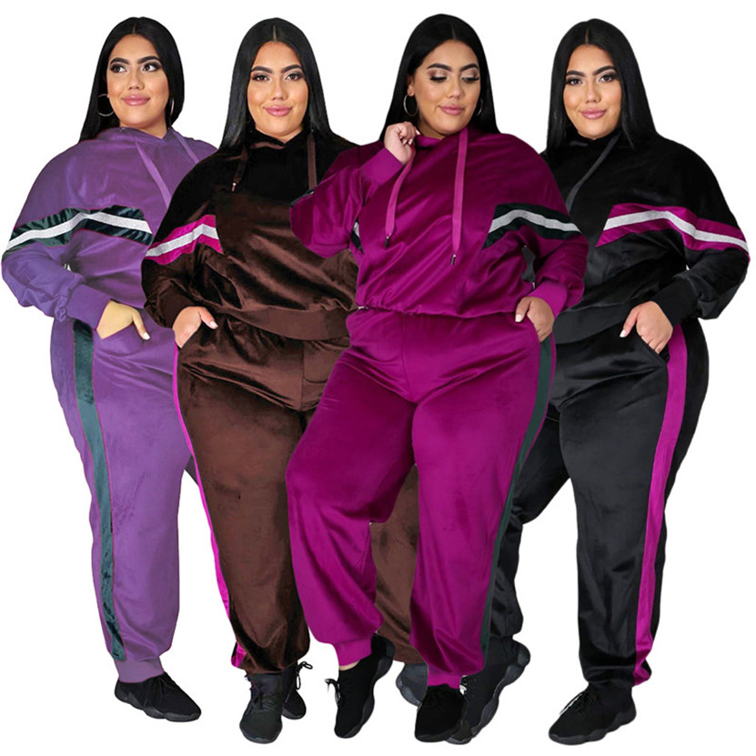 Plus size 3XL 4XL women bigger size fleece tracksuits fall winter sweatsuits pullover hoodies+pants two piece set casual jogger suit 4189