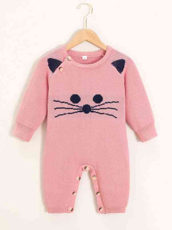 Baby Cartoon Pattern Raglan Sleeve Knit Jumpsuit SHE