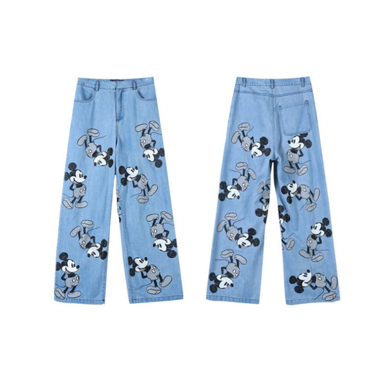 Cartoon Print Vintage Loose Boyfriend Jeans With High Waist Wide Leg Jeans For Women Female Mom Long Baggy Straight Denim Jeans 201109