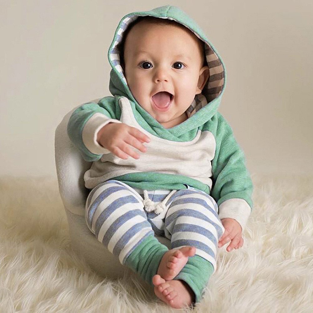 Infant Toddler Baby Boys Girls Autumn Clothing Sets Long Sleeve Hooded Sweatshirt Tops+Long Pants 3Pcs Newborn Clothes Outfits Y1105