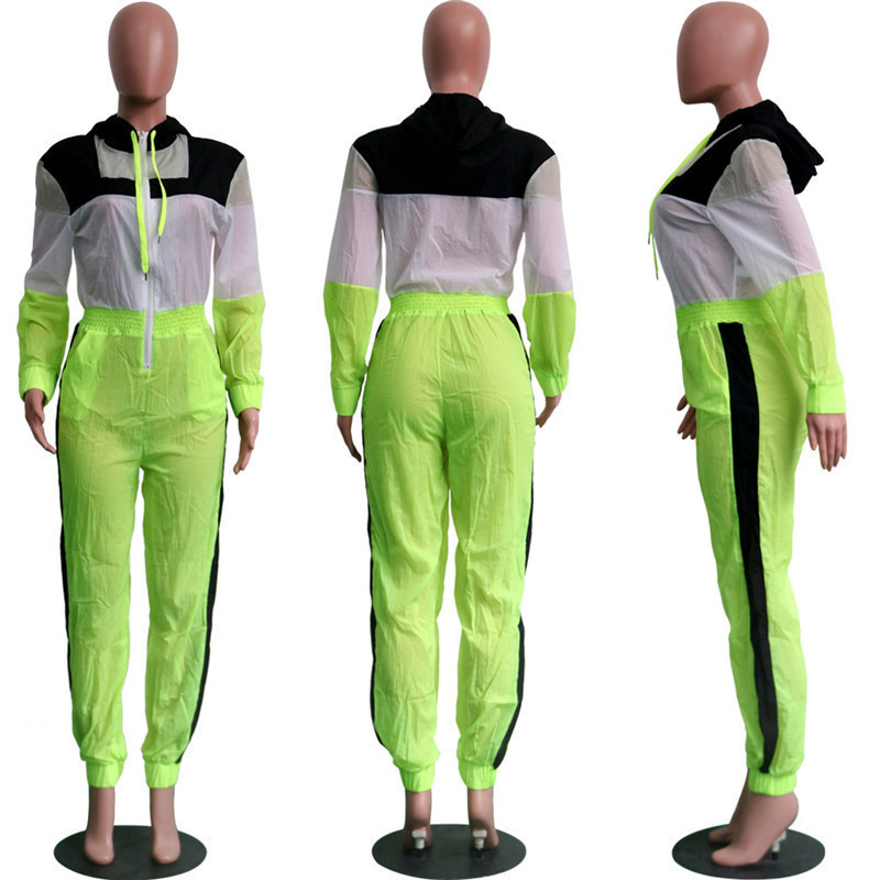 Sexy bodysuit tracksuit rompers womens jumpsuit long sleeve pockets zippers striped print slim overalls combinaison femme T200509