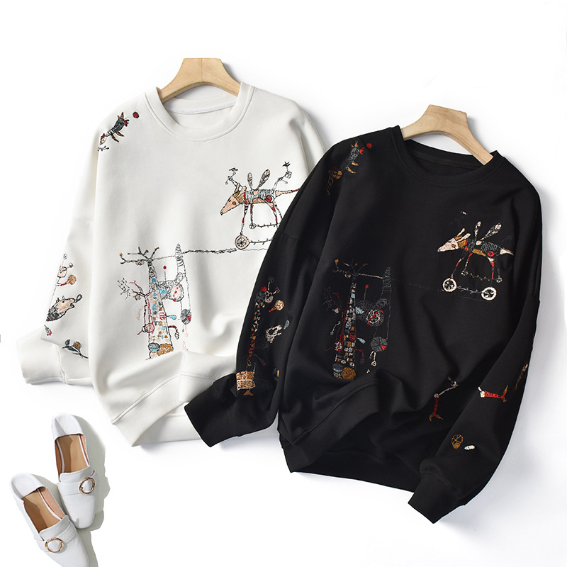 New 2021 Spring Beige Hoodie O-neck Cartoon Embroidery Long Sleeve Women Casual Hoodies Loose Style Clothes Pullovers Gzwu, Black
New 2021 Spring Beige Hoodie O-neck Cartoon Embroidery Long Sleeve Women Casual Hoodies Loose Style Clothes Pullovers Gzwu, Black