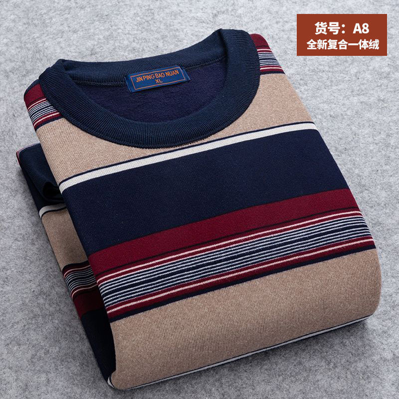 new Thermal Underwear For Men Thin Fleece O neck Long sleeve Undershirt plaid and stripe color (only shirt) 201023