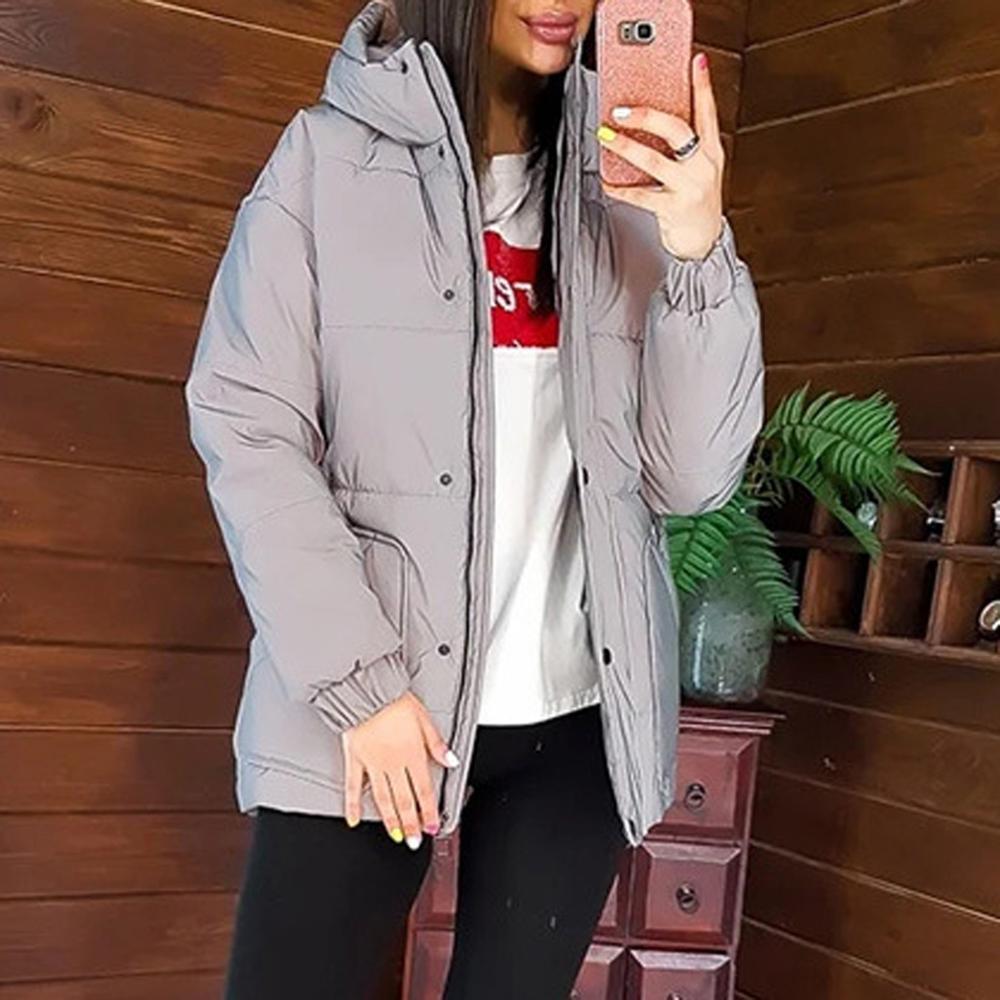 Winter Fashion Reflective Paragraph Warm Women's Jacket Women Europe and America Hooded Luminous Casual Thick Belted Parkas 201029