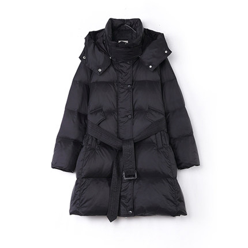 puffer winter down jacket warm hood Adjustable belt side slit zipper plus size 4XL black white women's fashion coat 201019