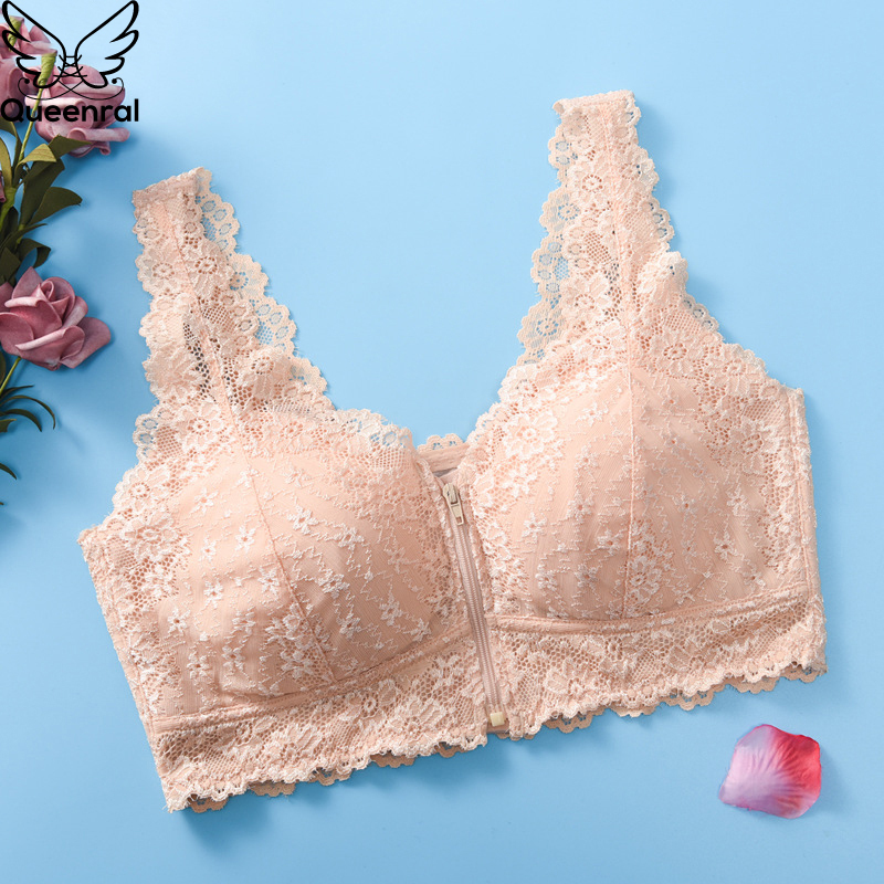 Queenral Plus Size Bras For Women Underwear M L XL XXL XXXL Push Up Bra Female Vest Front Zipper Bralette Seamless Brassiere BH 201202