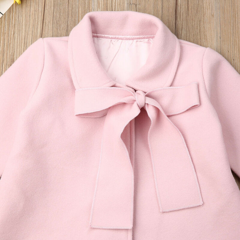 Autumn Winter Kid Baby Girls Bow Wool Overcoat Outwear Clothes 2Pcs Coat+ Pants1-5YX1019