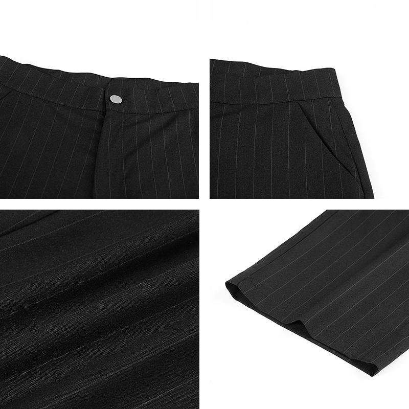 Rapwriter Casual High Waist Straight Black Striped Pants Suit Pants Women Fashion Streetwear Ladies Loose Trousers Pockets 201106