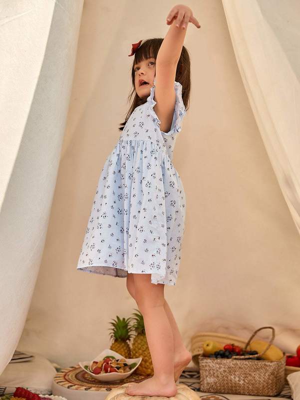 Toddler Girls Layered Ruffle Trim Ditsy Floral Dress SHE